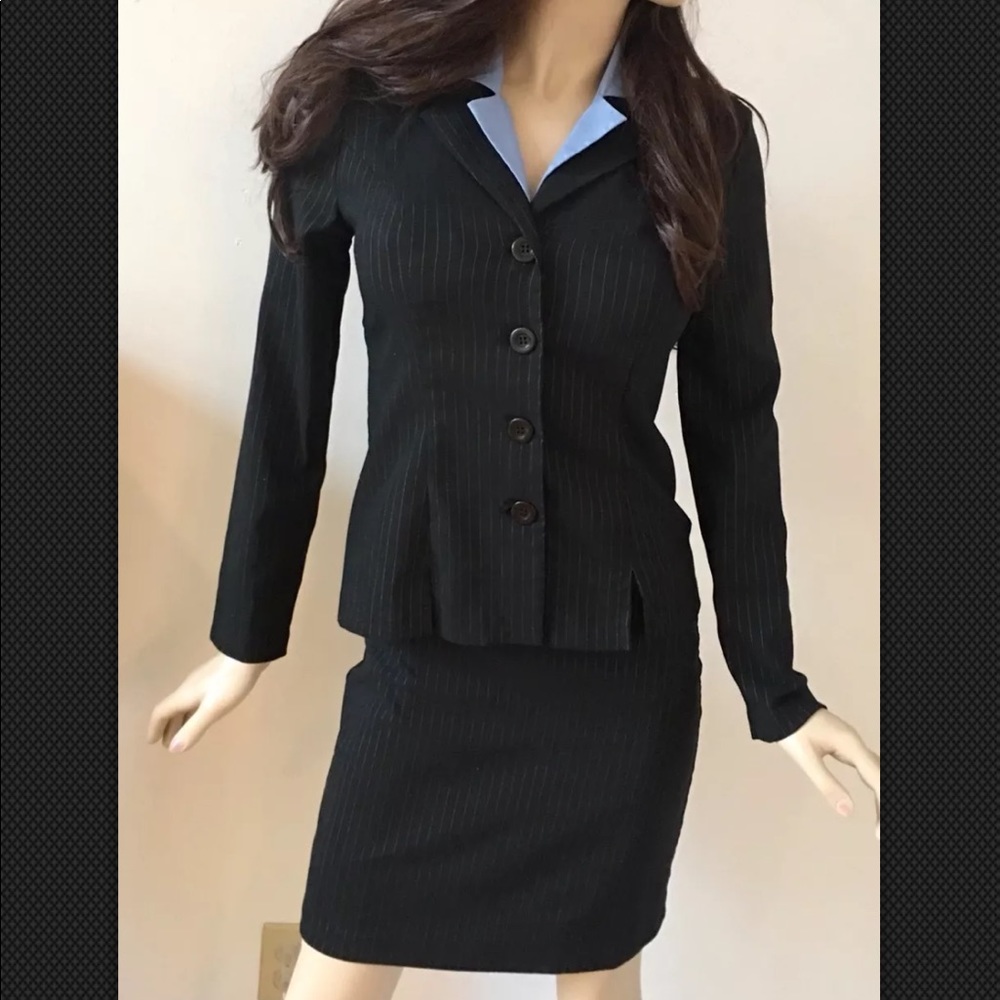 Black & White Pinstripe Jacket & Pencil Skirt Set
